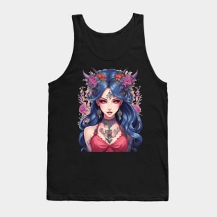 Gothic Whispers Mysterious Emo Goth Anime Girl Tank Top